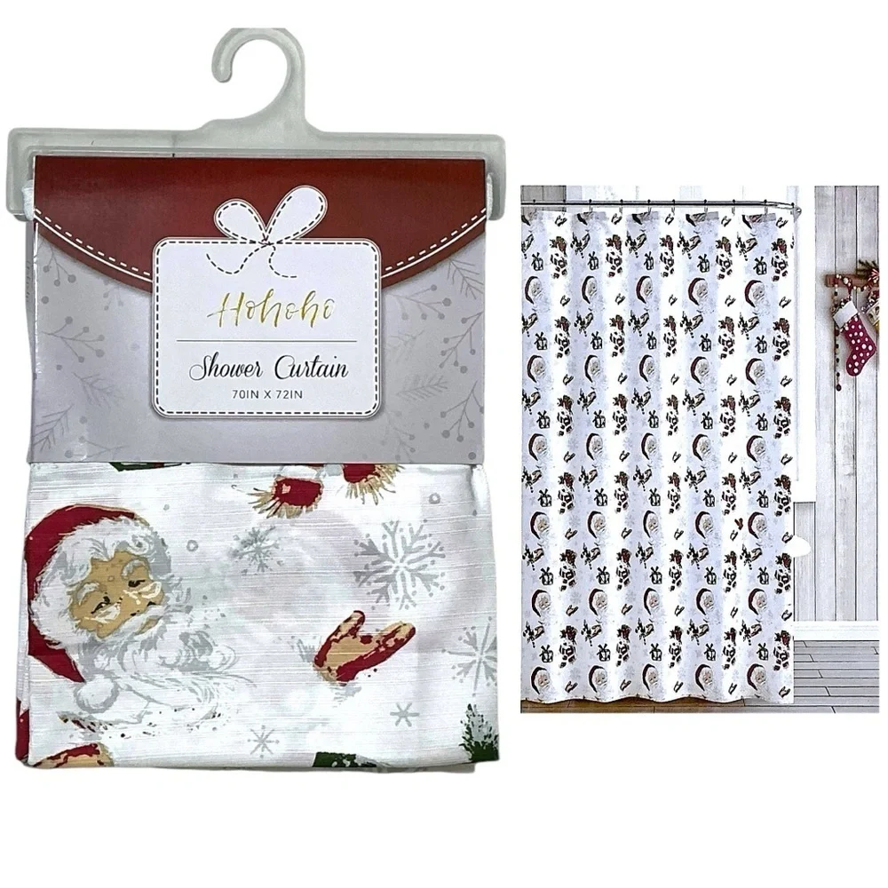 Holiday Shower Curtin Fabric Santa Snowman Christmas Bath Decor 70 x 72 Inch